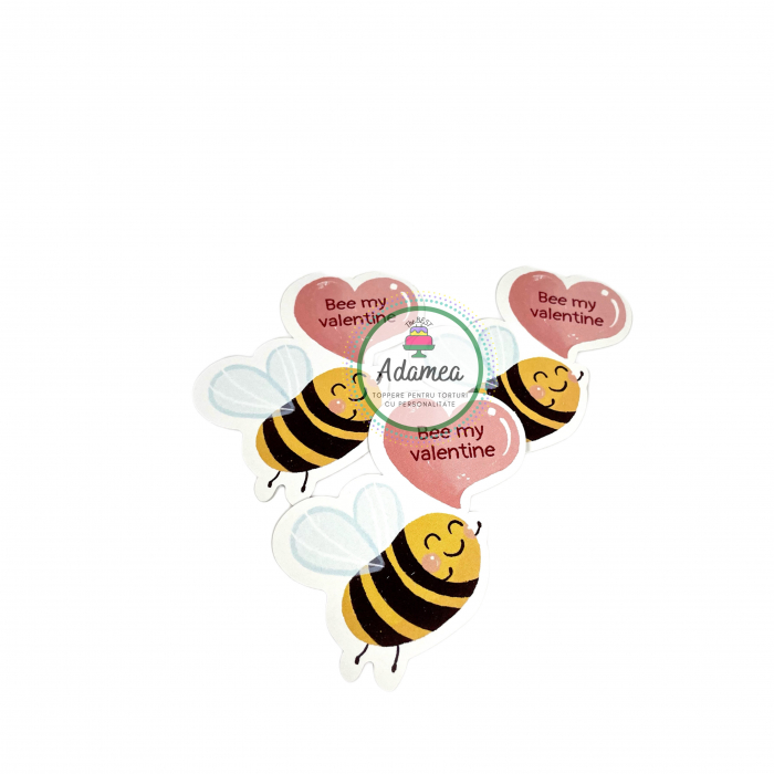 Topper de tort cu element special din carton sub forma de albinuta cu bee my Valentine [2]