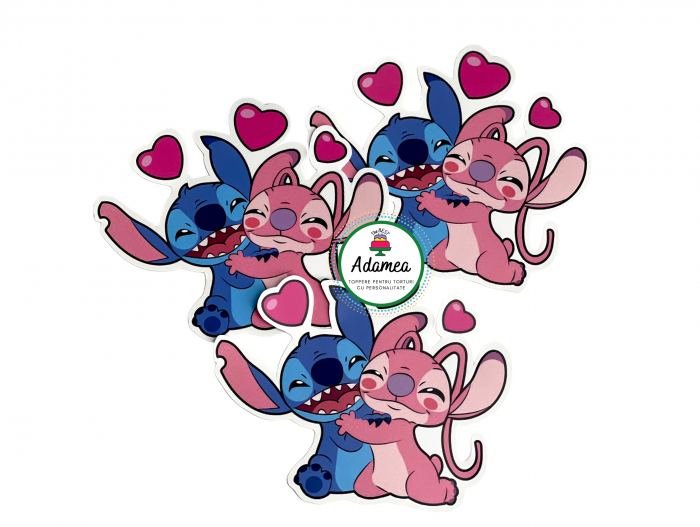 Topper de tort  personalizat cu element special din carton sub forma de  Angel si Stitch imbratisati [1]