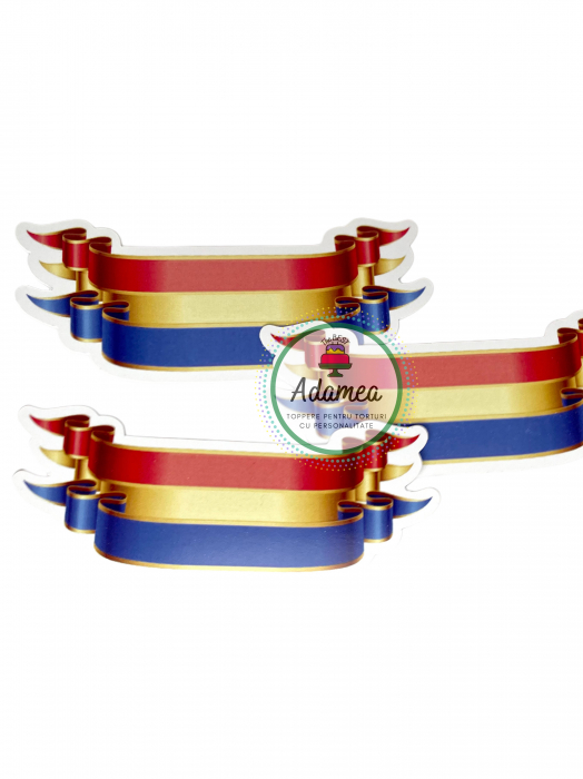 Topper de tort cu element special din carton sub forma de  banner cu steagul Romaniei [2]
