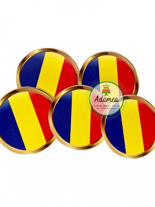 Topper de tort cu element special din carton sub forma de  banut cu contur tip auriu si drapelul Romaniei [2]