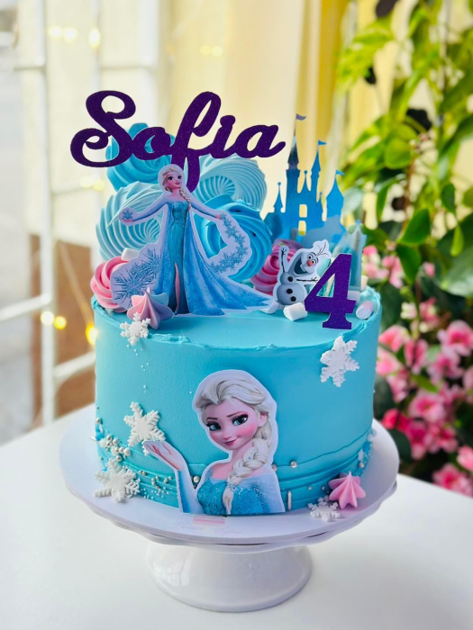 Topper tort cu ornament din carton bleu tip oglinda cu castel de printese [2]