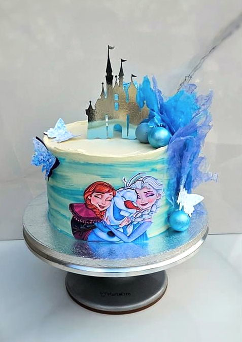 Topper tort cu ornament din carton bleu tip oglinda cu castel de printese [2]