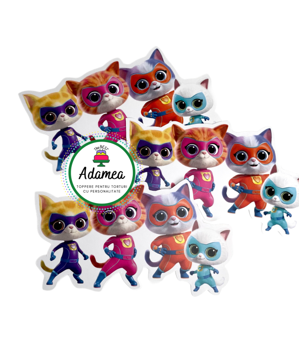 Topper de tort personalizat cu element din c arton cu cele 4 pisici din Super Pisicutele [1]