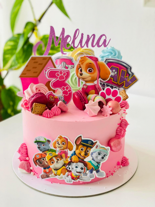 Topper de tort cu element special din carton sub forma de cifra 3 roz cu labute [5]