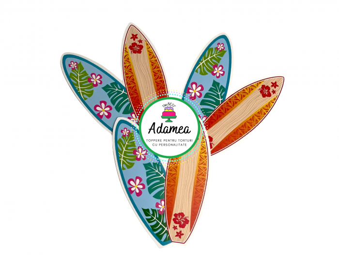 Topper de tort  personalizat cu element special din carton sub forma de  2 placu de surt pentru decor exotic sau cu Stitch sau Vaiana [1]