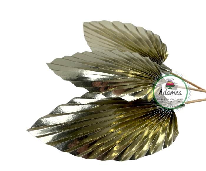 Topper de tort cu element special din carton sub forma de evantai sau frunza de palmier oglinda gold auriu sampanie [2]