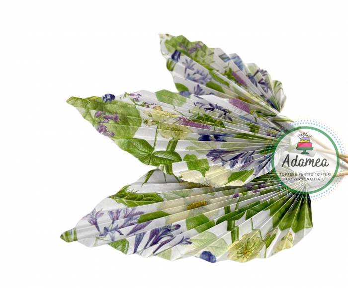 Topper de tort cu element special din carton sub forma de frunza de palmier tip evantai cu imprimeu botanic plante [2]