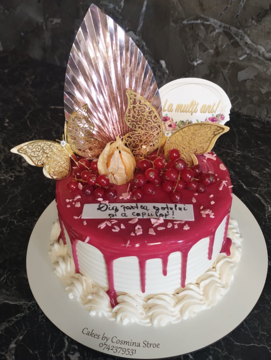 Topper de tort cu element special din carton sub forma de evantai sau frunza de palmier oglinda roz roze [4]
