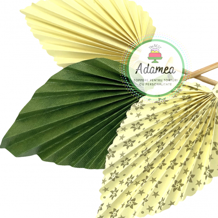 Topper de tort cu element special din carton sub forma de evantai sau frunza de palmier verde texturat [2]