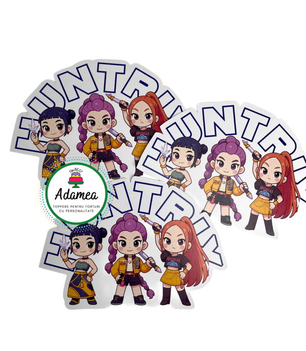 Topper de tort personalizat cu element din carton cu fetele de la Huntrix in versiune baby [1]