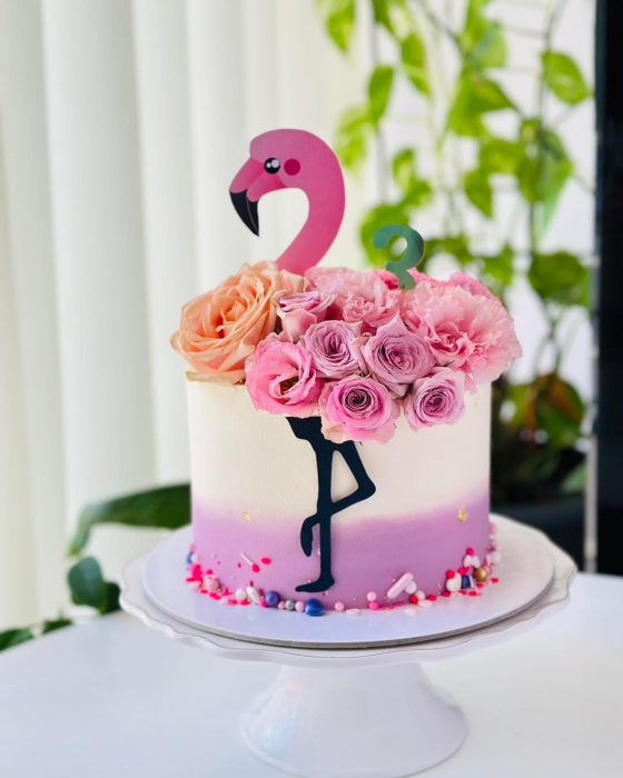 Topper de tort cu flamingo roz [2]