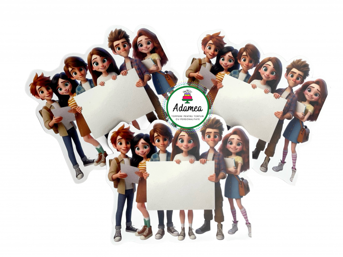Topper de tort  personalizat cu element special din carton sub forma de  grup de elevi cu placuta personalizabila [1]