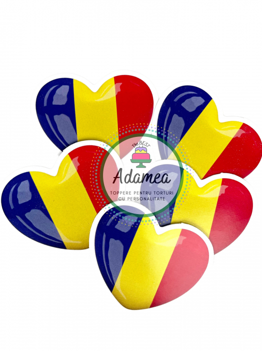 Topper de tort cu element special din carton sub forma de inima cu drapelul Romaniei [2]