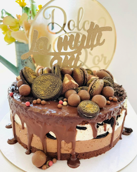 Topper de tort cu element special din carton sub forma de urare La multi ani auriu antichizat glitter [2]