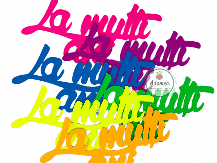 Topper de tort cu element special din carton sub forma de mesaj la multi ani neon roz [2]