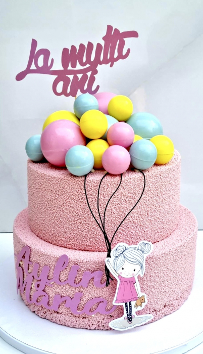 Topper de tort cu element special din carton sub forma de mesaj La multi ani roz mov sidef [2]