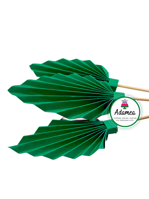 topper de tort  personalizat cu element special din carton sub forma de evantai sau frunza de palmier mini verde crud regal [2]