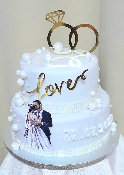 Topper tort de nunta cu element din carton cu doi miri [7]