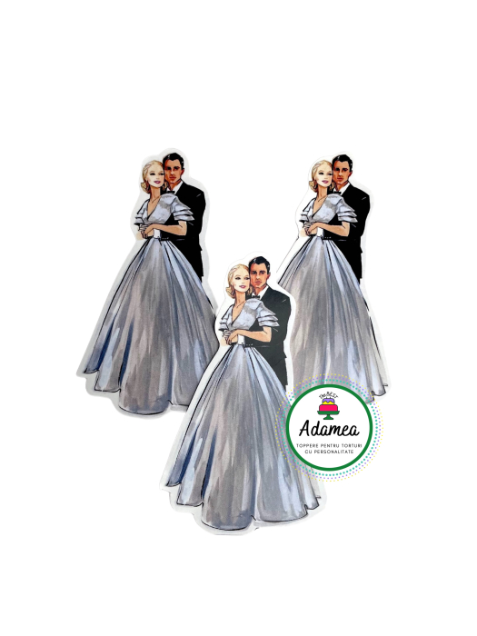 Topper de tort personalizat de nunta cu element din carton cu miri diafani [2]