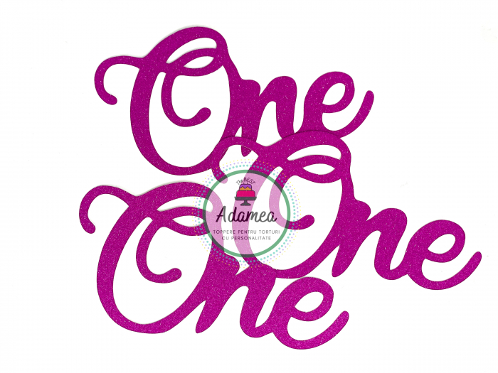 Topper de tort cu element special din carton sub forma de ONE roz fucsia glitter [2]