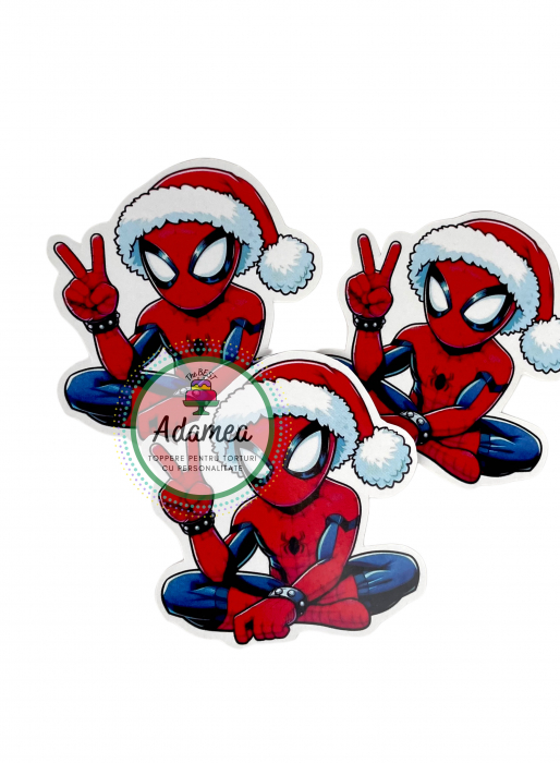 Topper de tort cu element special din carton sub forma de ornament cu Spiderman de Craciun [1]