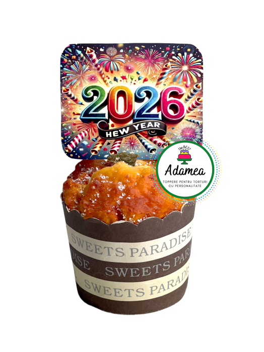 topper de tort  personalizat cu element special din carton cu 2026 Revelion cu artificii [1]