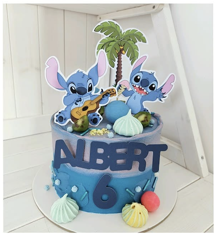 Topper de tort  personalizat cu element special din carton sub forma de  Stitch cu inghetata si jucarie verde [6]