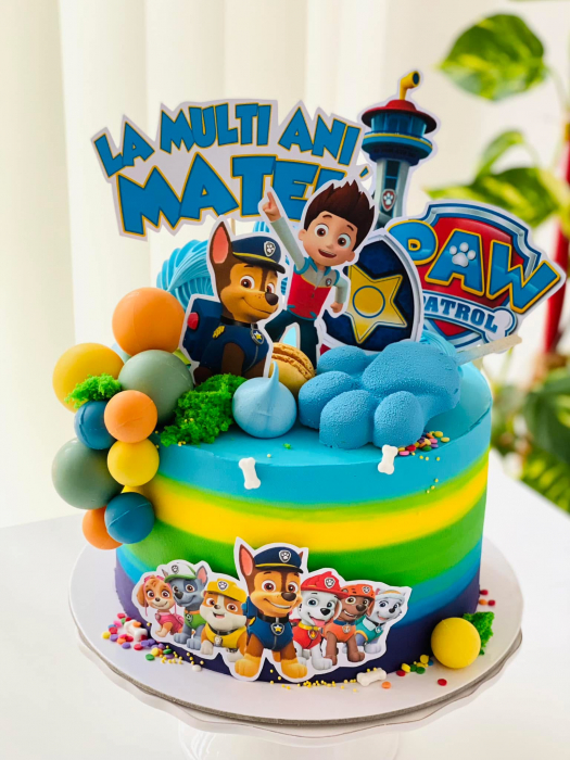 Topper de tort  personalizat cu element special din carton sub forma de  turn realist din Patrula Catelusilor [5]