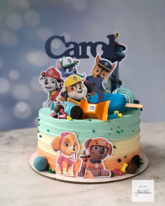 Topper de tort  personalizat cu element special din carton sub forma de  turn realist din Patrula Catelusilor [6]