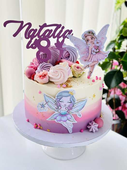 Topper de tort cu element special din carton sub forma de zana diafana roz [4]