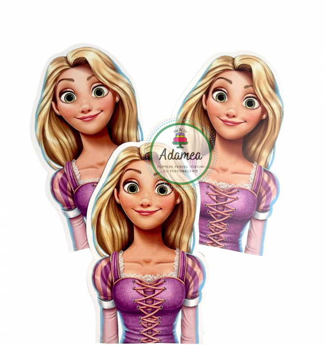 Topper tort personalizat cu decor din carton cu tematica Rapunzel - bust [2]