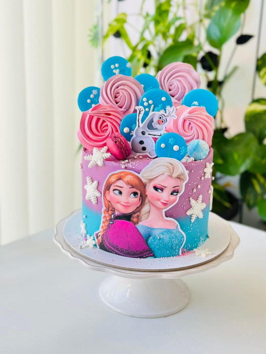 Topper de tort cu element special din carton sub forma de bust Anna si Elsa din Frozen [3]