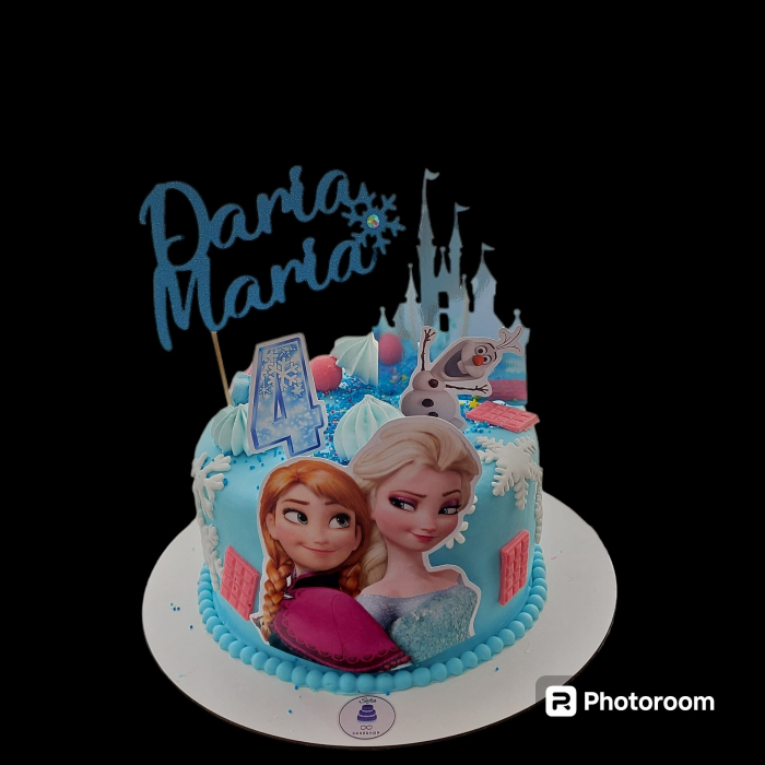 Topper de tort cu element special din carton sub forma de bust Anna si Elsa din Frozen [4]