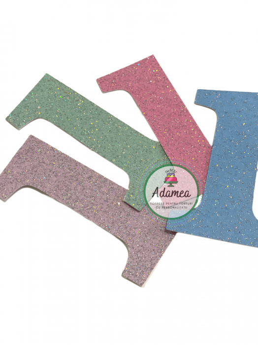Topper de tort  personalizat cu element special din carton sub forma de cifra 1 bleu glitter pentru pria aniversare sau petrecerea de mot [2]