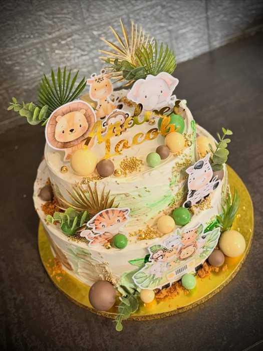Topper de tort  personalizat cu element special din plastic cu 3 frunze de palmier verzi ideale pentru decorurile cu dinozauri, safari sau plante [2]
