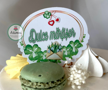 Martisor - Topper tort din carton cu ghiocei si trifoi de martisor