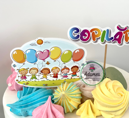 Ziua Copilului - Topper tort cu cartonas cu copii si baloane