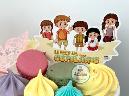 Personalizate - Topper de tort cu ornament din carton cu copii de ziua copiilor
