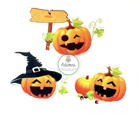 Halloween - Suita de 3 toppere de tort din carton cu dovleci de halloween