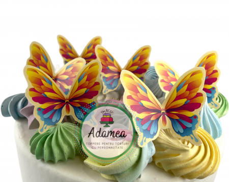 Topper de tort cu element special din carton sub forma de fluturi colorati