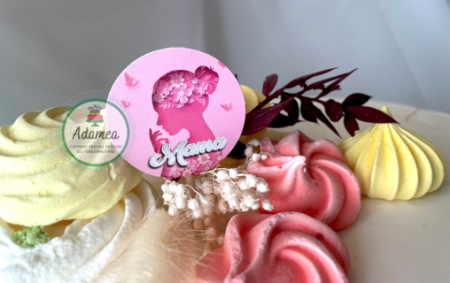 Mini stegulet decor de tort cartonas cu mama si chip de femeie