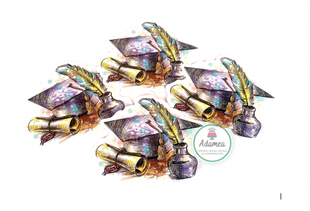 Stegulete - Topper tort cu diploma si toca desenata pe un cartonas lucios si gros