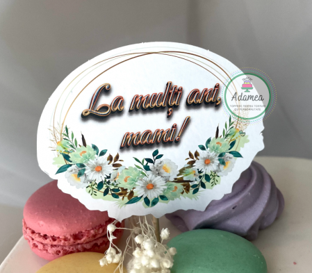 La mulți ani - Topper tort cartonas oval cu la multi ani mami margarete