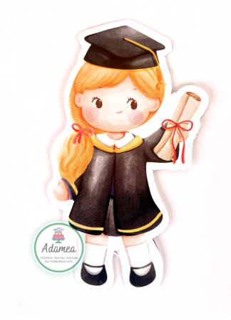 Fetițe - Topper tort din carton cu elev fetita blonda cu diploma si toca