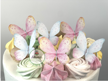 Animale din pădure - Set 6 fluturi pastelati roz cu bleu si galben