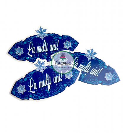 La mulți ani - Topper de tort  personalizat cu element special din carton sub forma de  placheta albastra cu La multi ani tematica Frozen