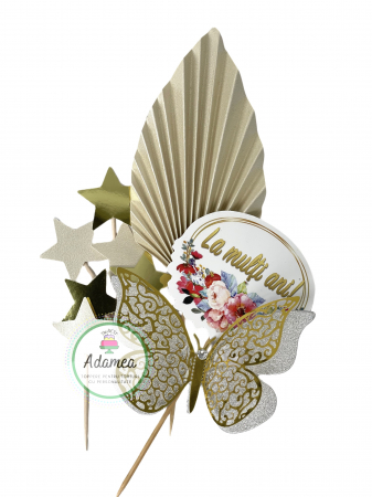 Pachete  Ready to Use - Set de toppere cu stegulet cu La multi ani, stele, evantai crem sidef si fluture CADOU
