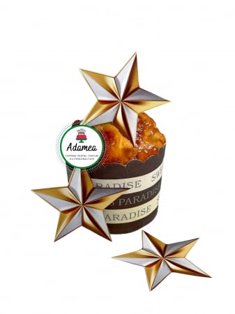 Steluțe, nori, luna si soare - Topper de tort cu element special din carton sub forma de 3 stele cu efect 3D alb cu galben tip auriu