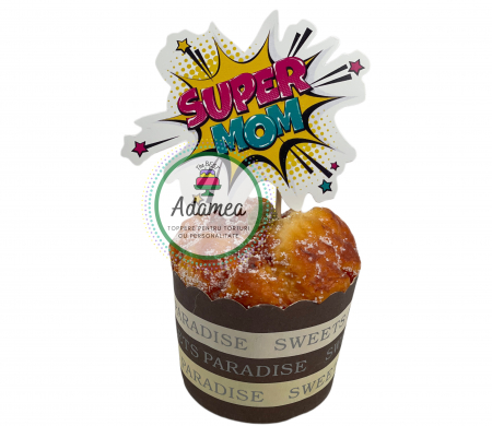 8 Martie - Topper de tort cu element special din carton sub forma de bula cu super mom