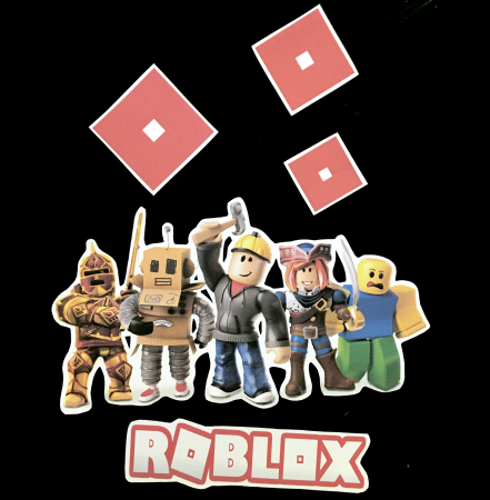 Topper de tort  personalizat cu element special din carton sub forma de  5 elemente din jocul Roblox - logo, patratul rosu si grup cu personaje [5]